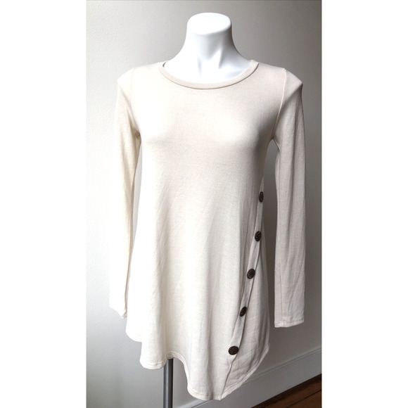 REBORN J Cream Ivory Asymmetrical Long Sleeve Button Accent Tunic Small - Picture 1 of 7